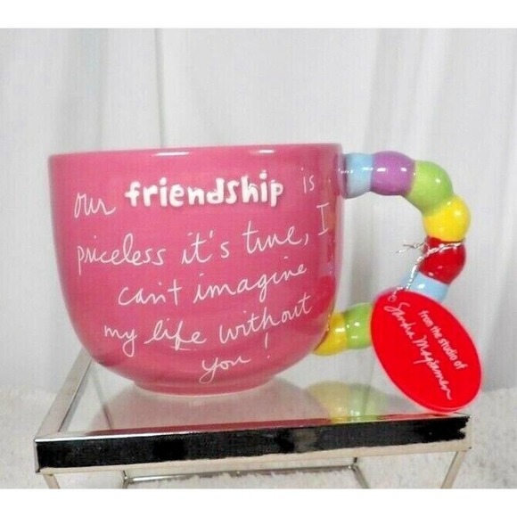 Sandra Magsamen Pink Oversized Friendship Handcrafted Ceramic Coffee Soup Mug - Picture 1 of 6